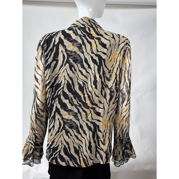 Coldwater Creek M Zebra Silk Print Ruffled Blouse Lined - Picture 4 of 16